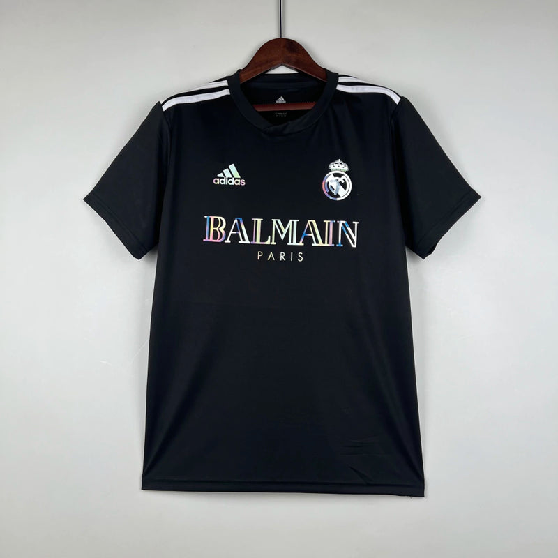 CAMISA DO REAL MADRID BALMAIN PARIS REFLETIVO PRETO